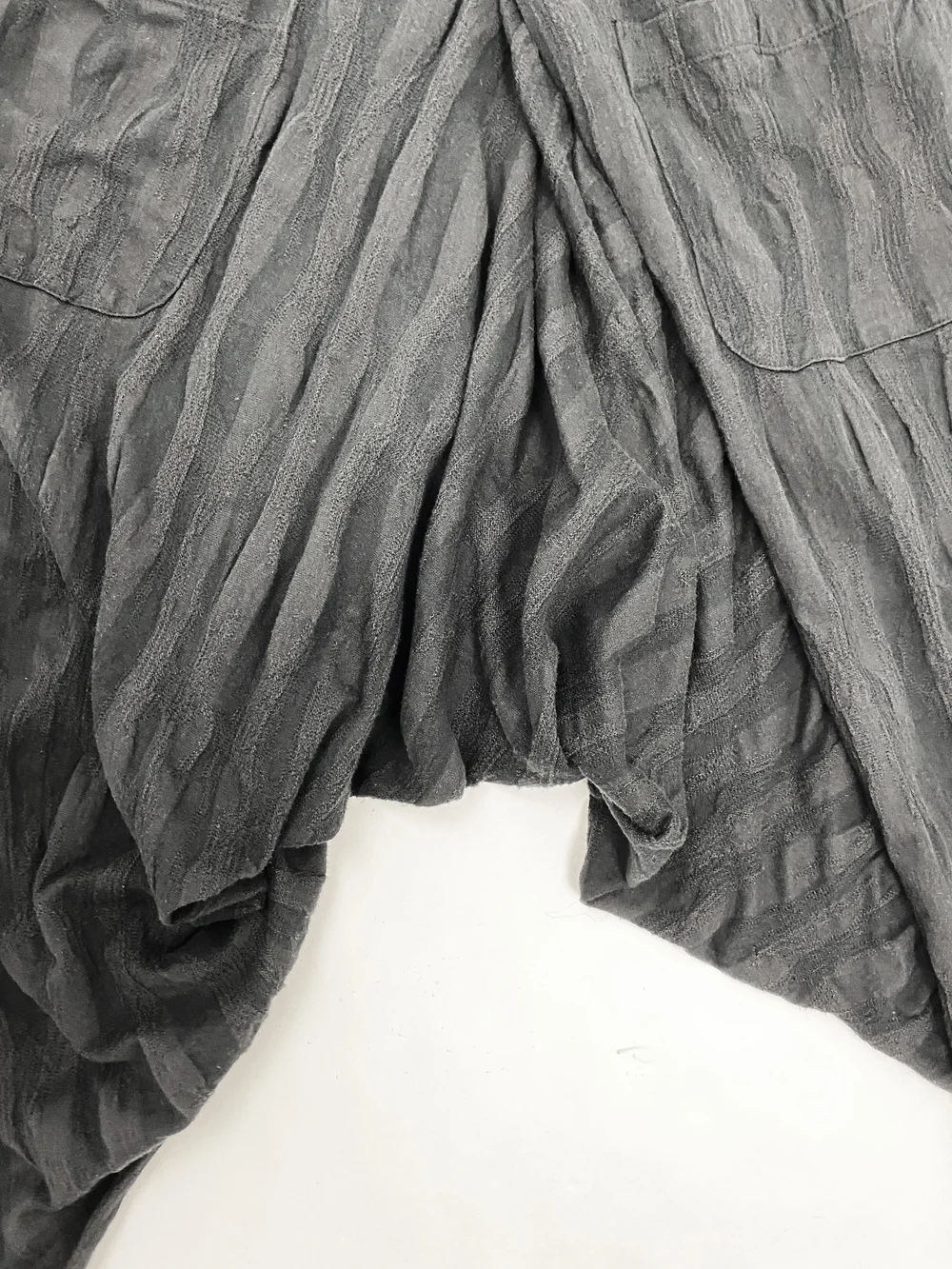 Issey Miyake Men striped drop crotch shorts — JAMES VELORIA